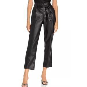 Paige NEW Melila Faux Leather Paper Bag High Waisted Tie Front Crop Pant Black 0